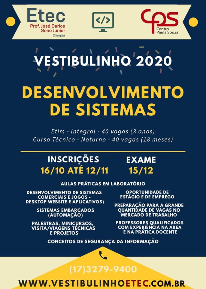 EDITAL VAGAS REMANESCENTES: INSCRIÇÕES DE 30/03 A 14/04/22 PARA INGRESSAR  NO 2º ANO (Período Integral) – Etec Prof. José Carlos Seno Júnior