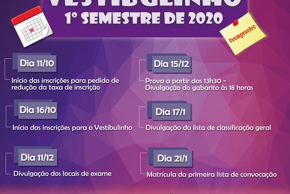 ETEC DIVULGA RELAÇÃO DE CURSOS PARA VESTIBULINHO 1° SEM/2019