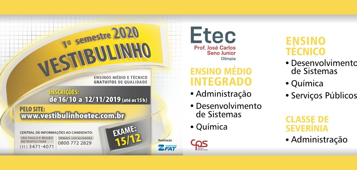 Inscrições para vestibulinho Etec