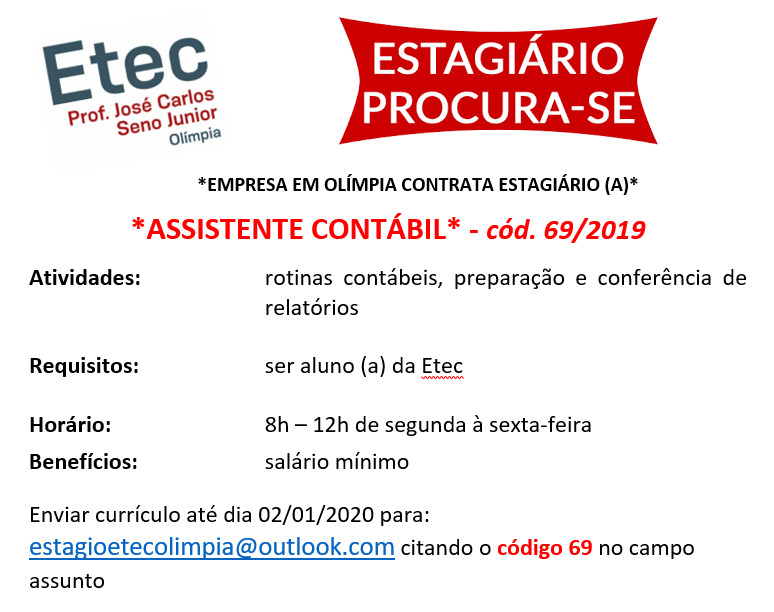 EDITAL VAGAS REMANESCENTES: INSCRIÇÕES DE 30/03 A 14/04/22 PARA INGRESSAR  NO 2º ANO (Período Integral) – Etec Prof. José Carlos Seno Júnior