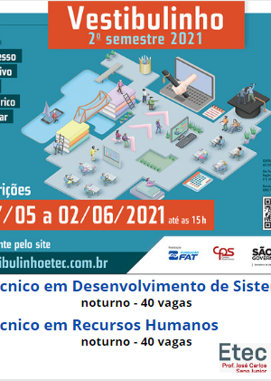 EDITAL VAGAS REMANESCENTES: INSCRIÇÕES DE 30/03 A 14/04/22 PARA INGRESSAR  NO 2º ANO (Período Integral) – Etec Prof. José Carlos Seno Júnior