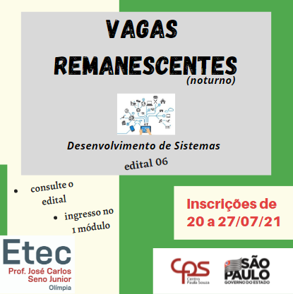 Formulário de Inscrição – Vagas Remanescentes (Cursos Técnicos