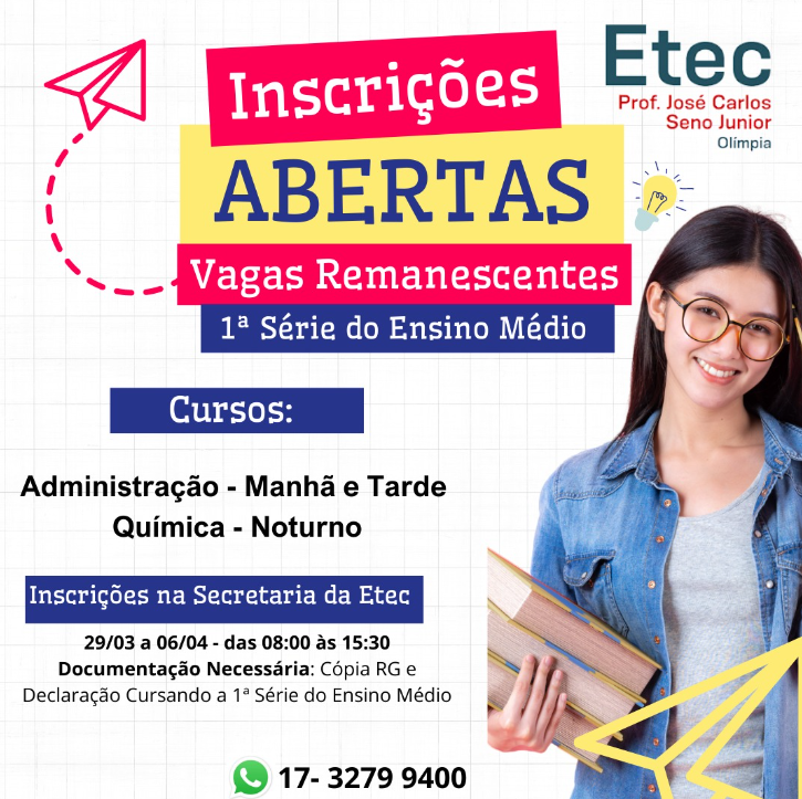 Vagas remanescentes para 2023 – 2º Ano do Ensino Médio – ETEC Alberto  Santos Dumont