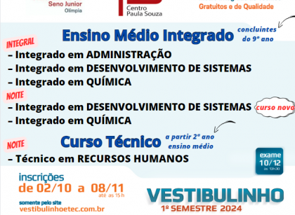 Formulário de Inscrição – Vagas Remanescentes (Cursos Técnicos) –  2ºSemestre/2023 – Etec Philadelpho Gouvêa Netto